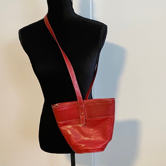 Perry Ellis Handbags - Elegant Red Leather Shoulder Bag by Perry Ellis